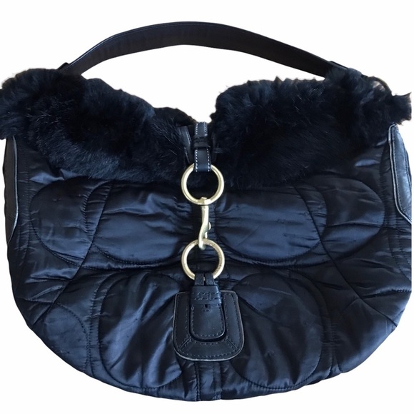 Vintage Coach Soho Boho Fur Trim Shoulder Bag - Picture 1 of 10